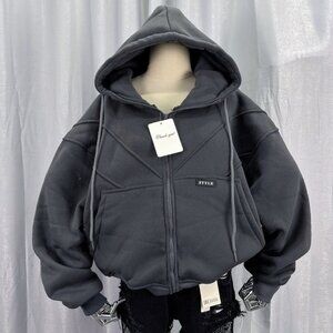 Oversized Gray Zip Up Hoodie Jacket